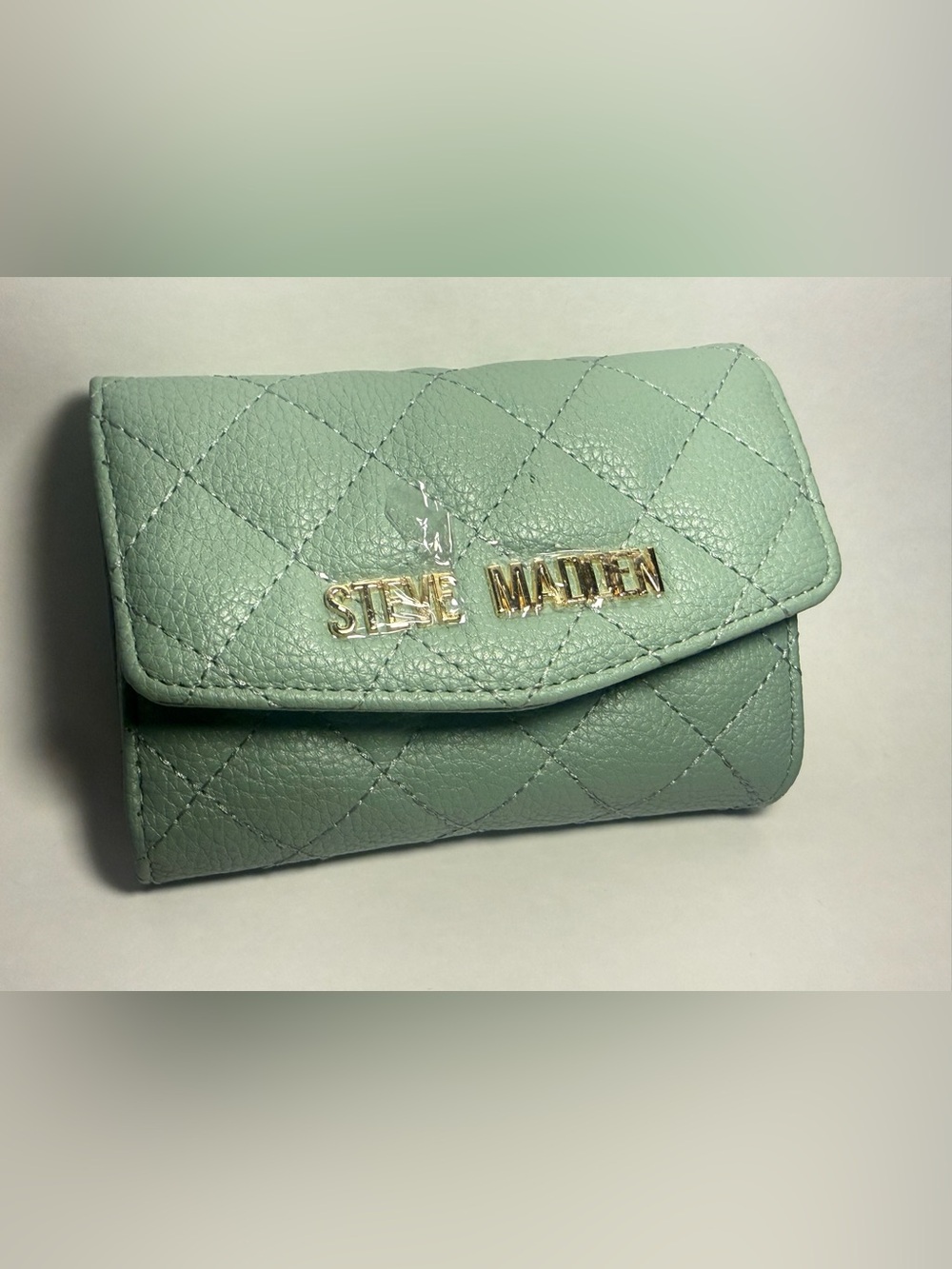 Steve Madden Mint Quilted Wristlet Clutch with Gold Logo